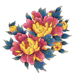 手绘国潮中国风古典牡丹花国花花卉装饰图案PSD设计素材