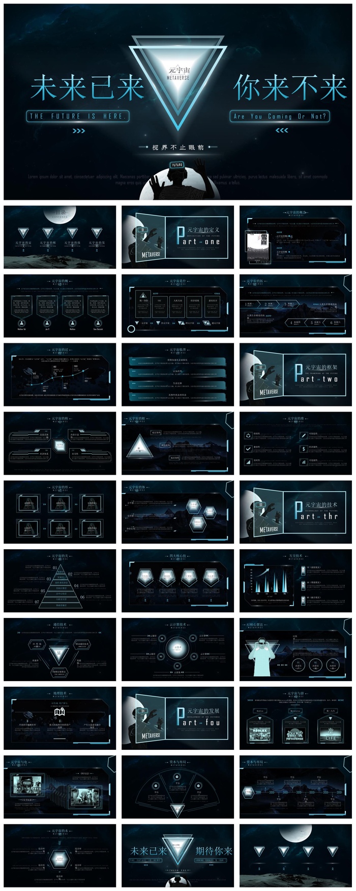 暗黑色元宇宙科技风科普汇报通用PPT模板
