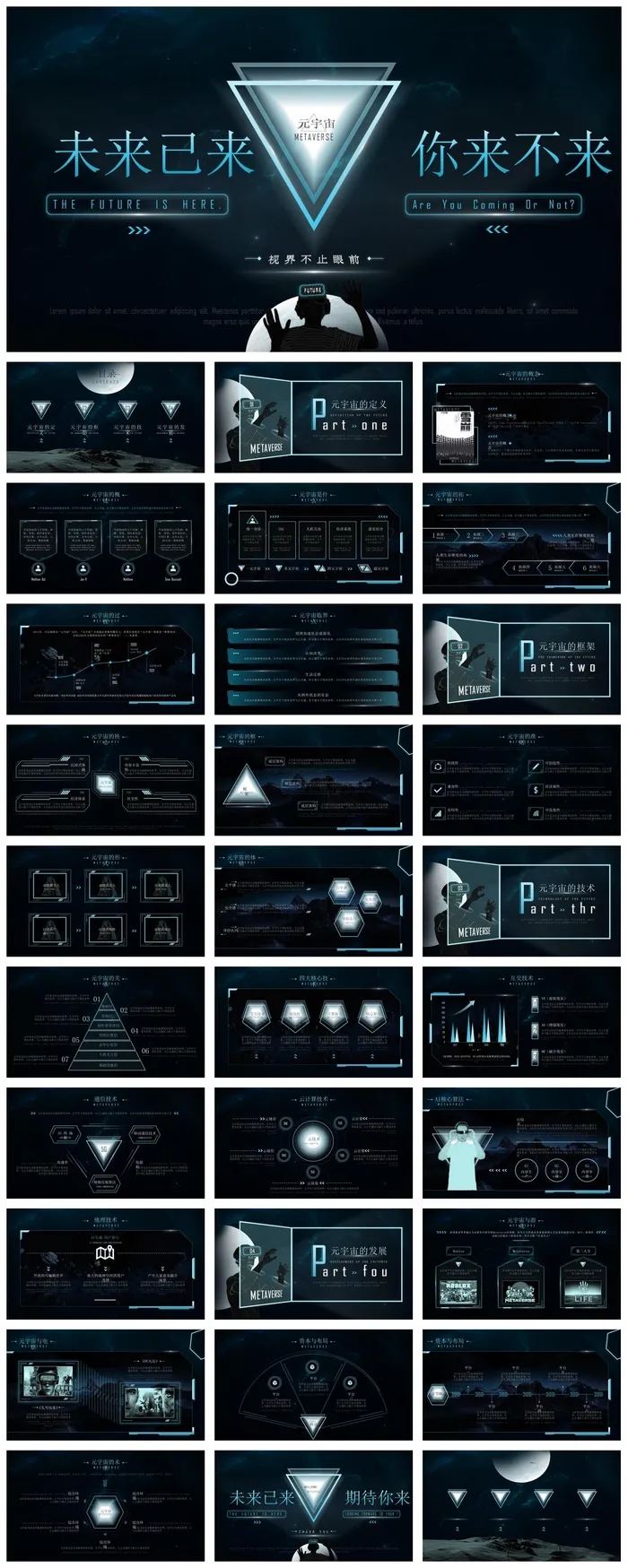 暗黑色元宇宙科技风科普汇报通用PPT模板 暗黑色元宇宙科技风科普汇报通用PPT模板