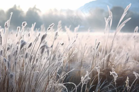 白霜植物叶子雾凇摄影图