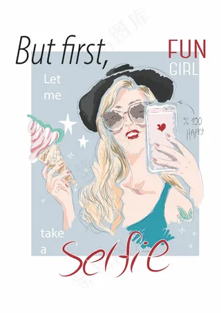 美女潮人海报 雪糕渔夫帽