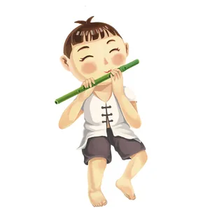 清明清明节卡通牧童吹笛