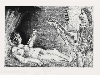 毕加索线描时尚交流男女装饰画