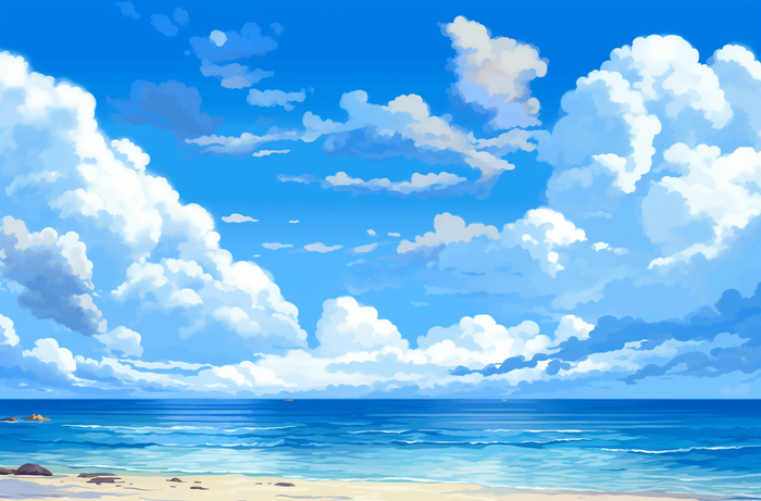 蓝海白云碧海风格极简主义插画背景(4080x2688)