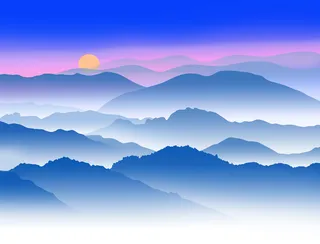 浪漫远山静谧山水矢量风格背景图