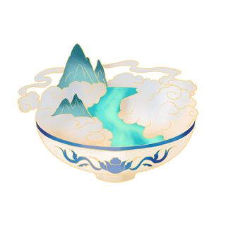 时尚微景观山水装饰庭院祥云中式国潮风插图插画元素素材设计模板