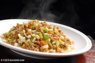 韭黄渣渣肉中华美食摄影图
