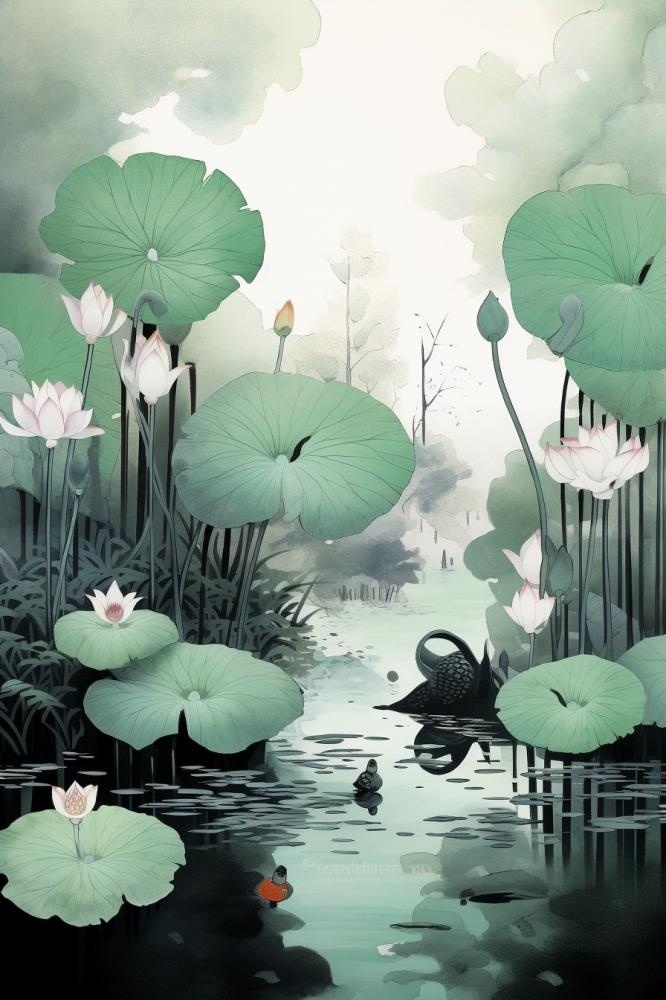 中国风水墨蜻蜓荷花节气背景