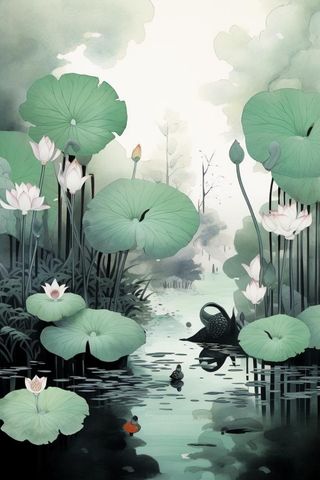 中国风水墨蜻蜓荷花节气背景