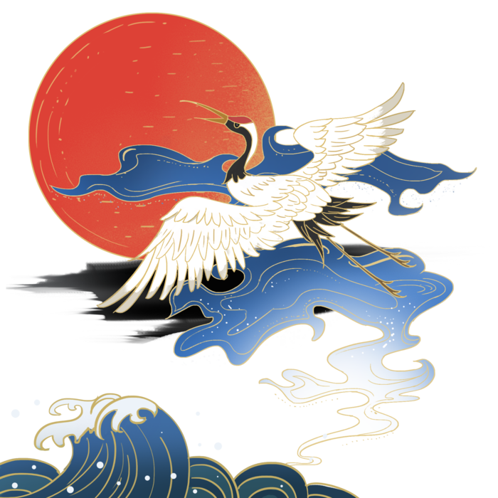 国潮仙鹤插画免扣素材设计素材
