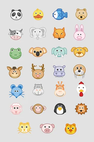 AI矢量卡通动物头像