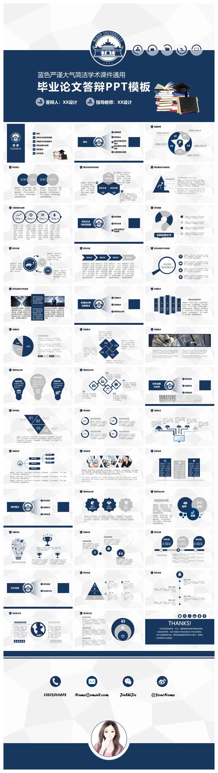 蓝色严谨大气简洁学术课件通用ppt模板
