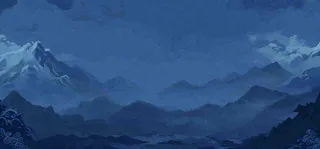 中国风意境山脉雪山海浪蓝色云层，末日暗黑恐怖