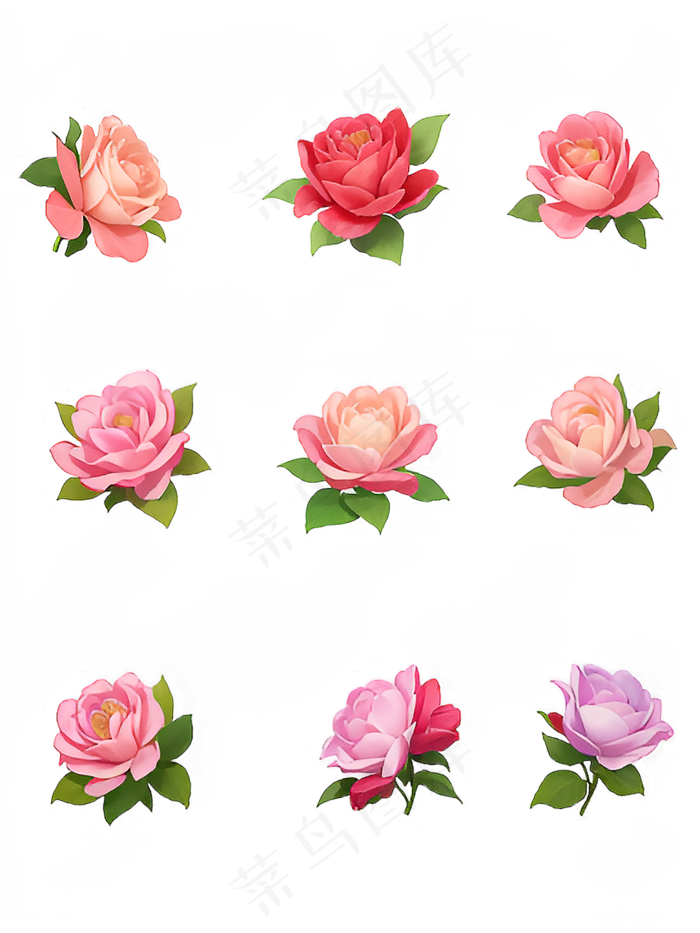 红色 粉色 手绘 免抠 PNG 玫瑰 花 素材5