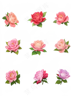 红色 粉色 手绘 免抠 PNG 玫瑰 花 素材5