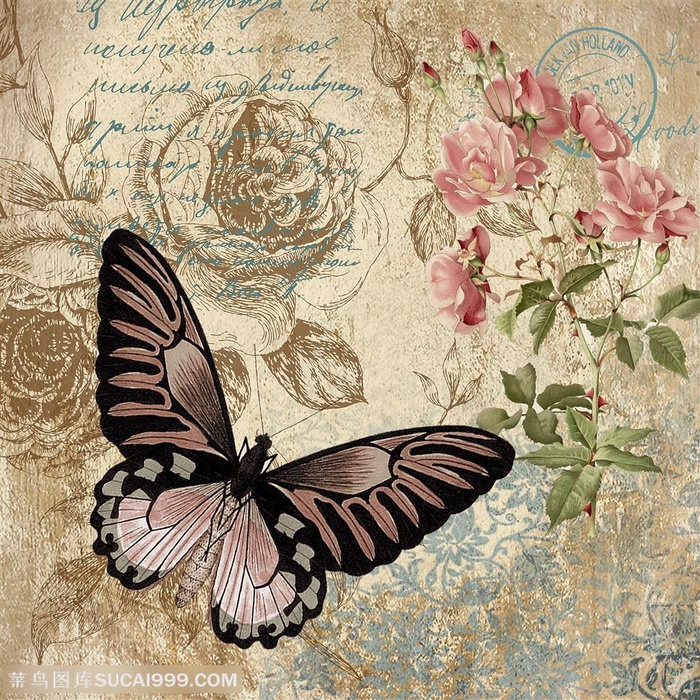 欧式蝴蝶花朵装饰画