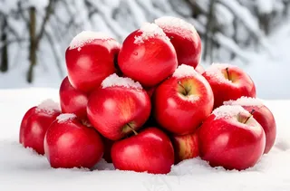 雪地里的红苹果摄影图