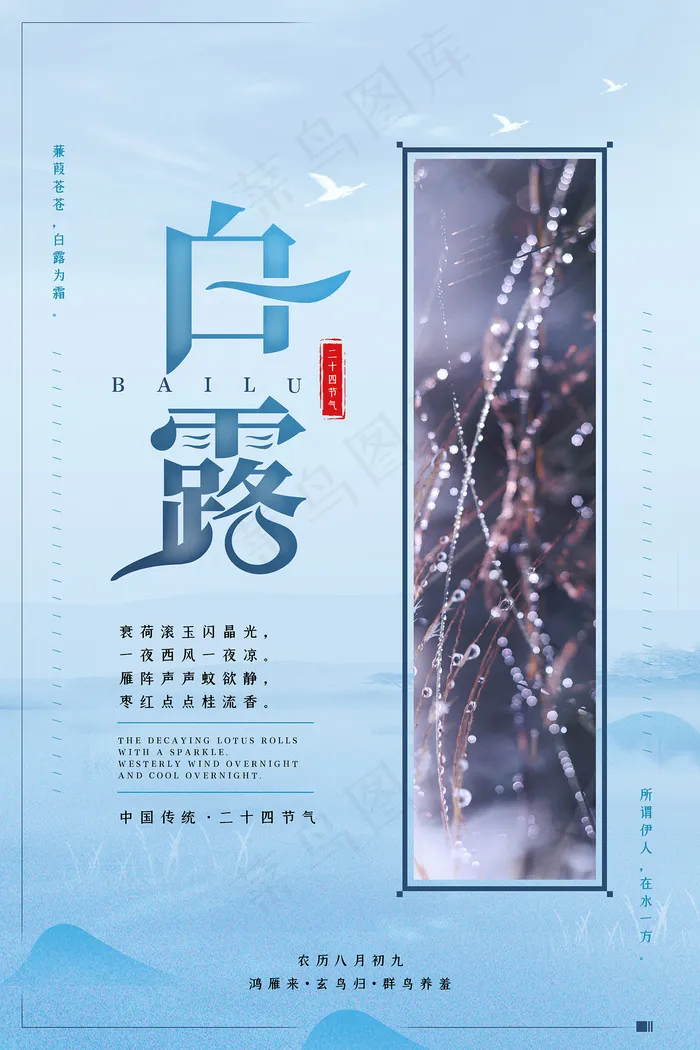 创意中国风白露节传统节气海报psd模版下载
