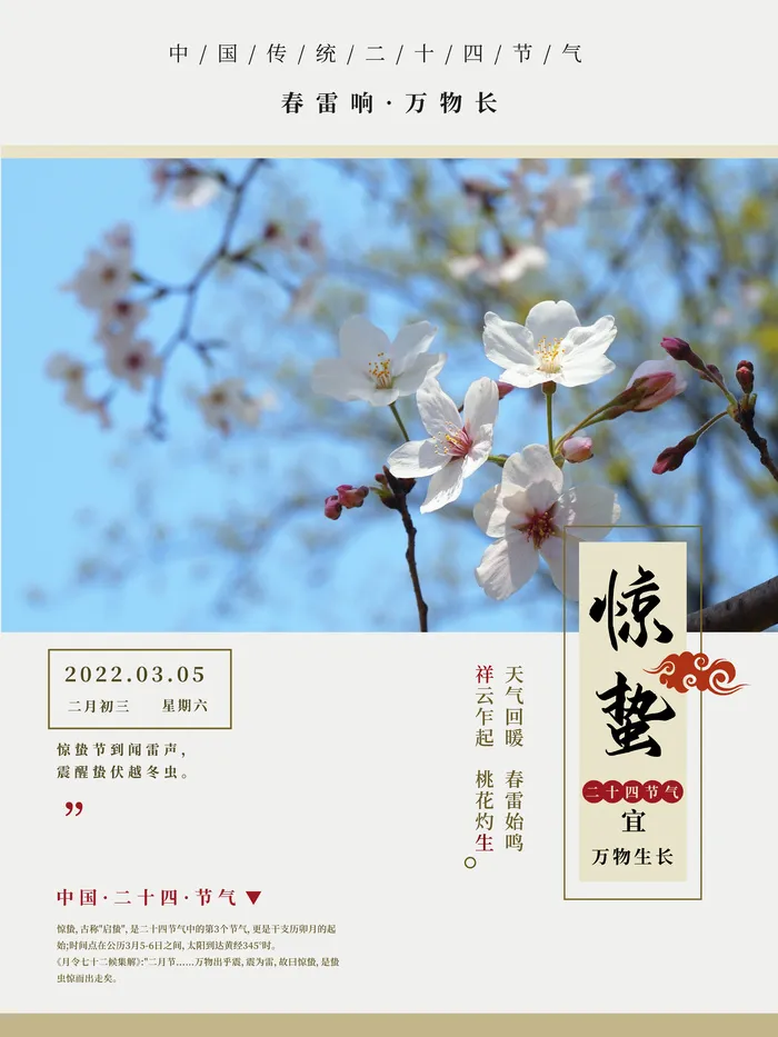 中国传统二十四节气之惊蛰海报惊蛰朋友圈  psd模版下载