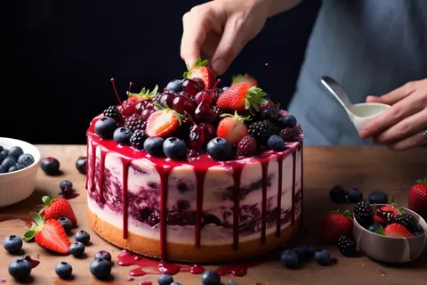 浆果蛋糕蓝莓草莓树莓摄影图