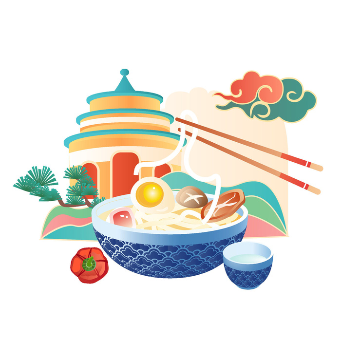 国潮中国风传统小吃食物地方特色菜美食元素插画海报图片素材ai矢量模版下载