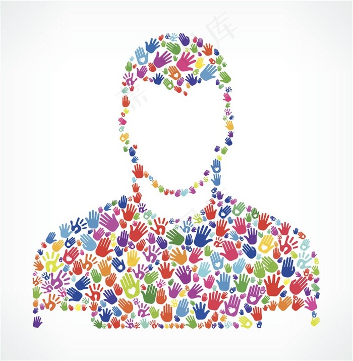 彩色手掌形创意组合男子上身剪影图片