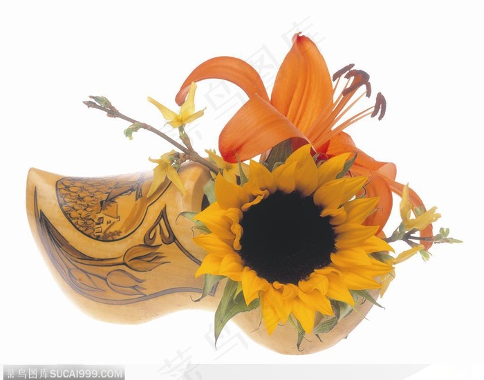 花饰小品-叉子木鞋中的花朵