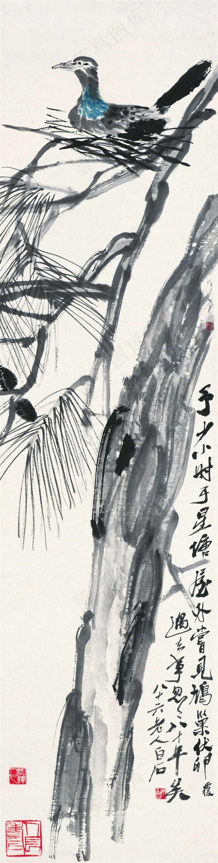 齐白石鸟与树国画图片