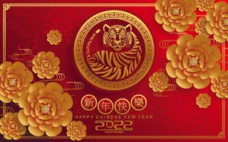 农历2022春节虎年新年快乐剪纸插画海报红色背景展板