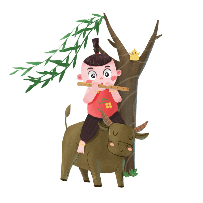 清明清明节卡通小孩吹笛