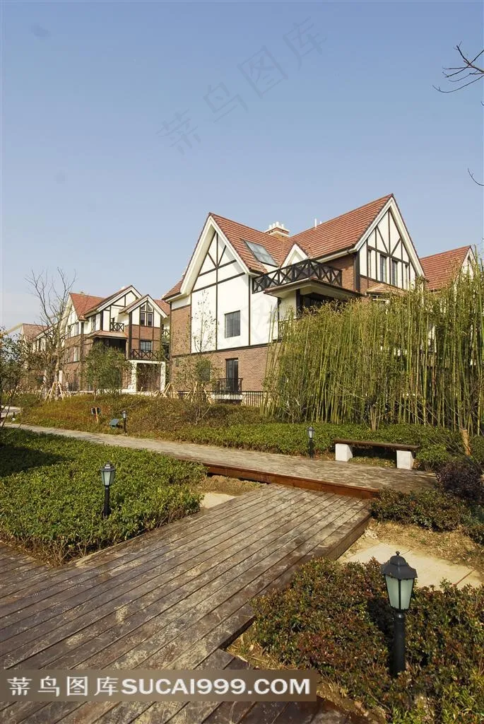 欧式别墅建筑小区绿化景观