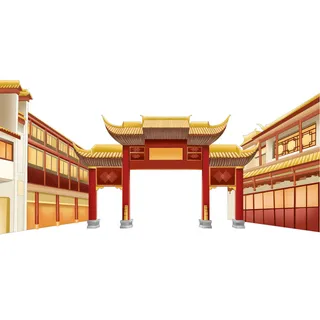 复古中国风国潮古建筑插画手绘高楼古塔PSD素材亭子png免抠图