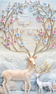 雕塑发财麋鹿背景墙