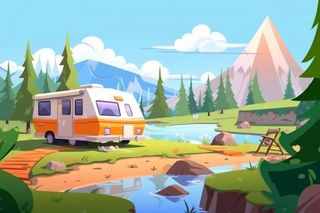 夏季野营清爽河水扁平背景