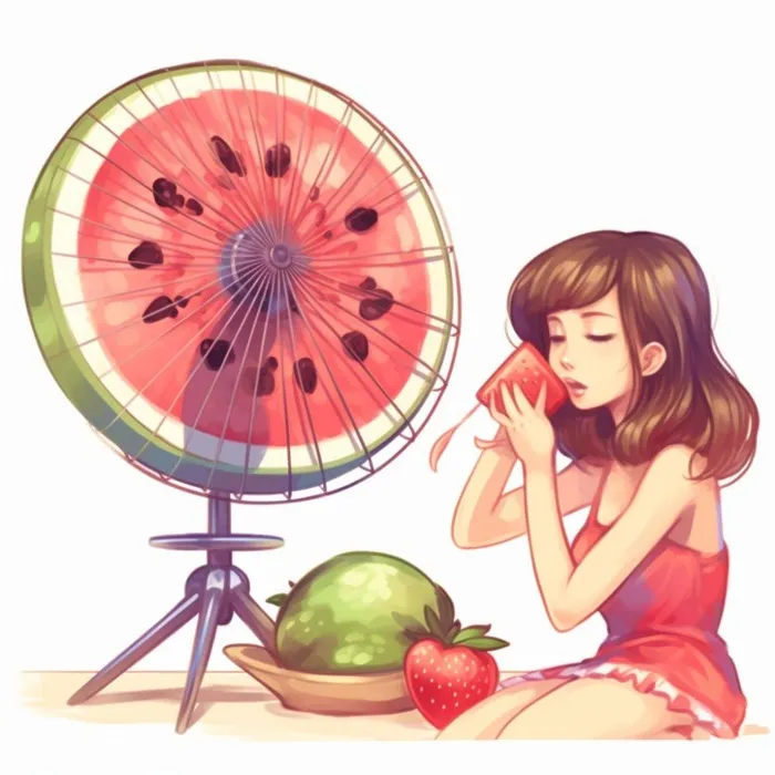夏日女孩西瓜风扇背景(1024x1024)