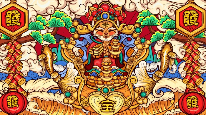 虎年中国风萌虎插画