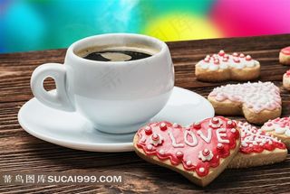 创意心形饼干咖啡图片