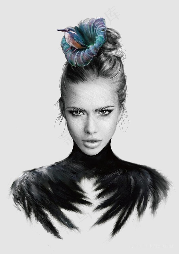 唯美女性黑白时尚艺术插画