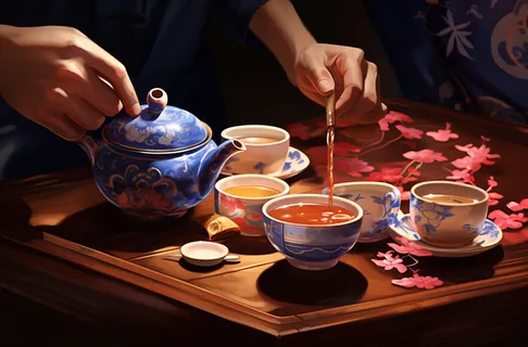 泡茶倒茶茶具插画背景