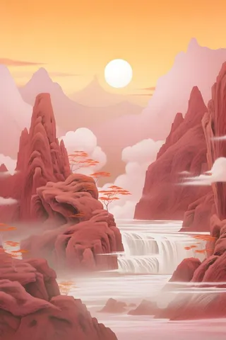 红色简约月光山脉背景