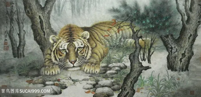 森林卧虎图片
