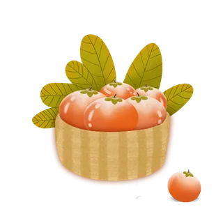 手绘卡通一筐柿子素材