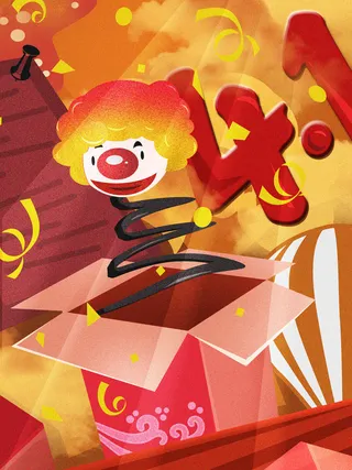 愚人节马戏团小丑搞怪搞笑卡通手绘插图插画海报PSD素材