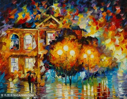 唯美水彩树林建筑油画美景 唯美水彩树林建筑油画美景