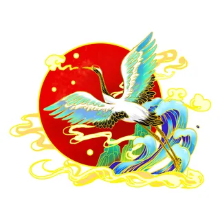 中国风国潮仙鹤山水插画手绘元素场景PSD设计素材