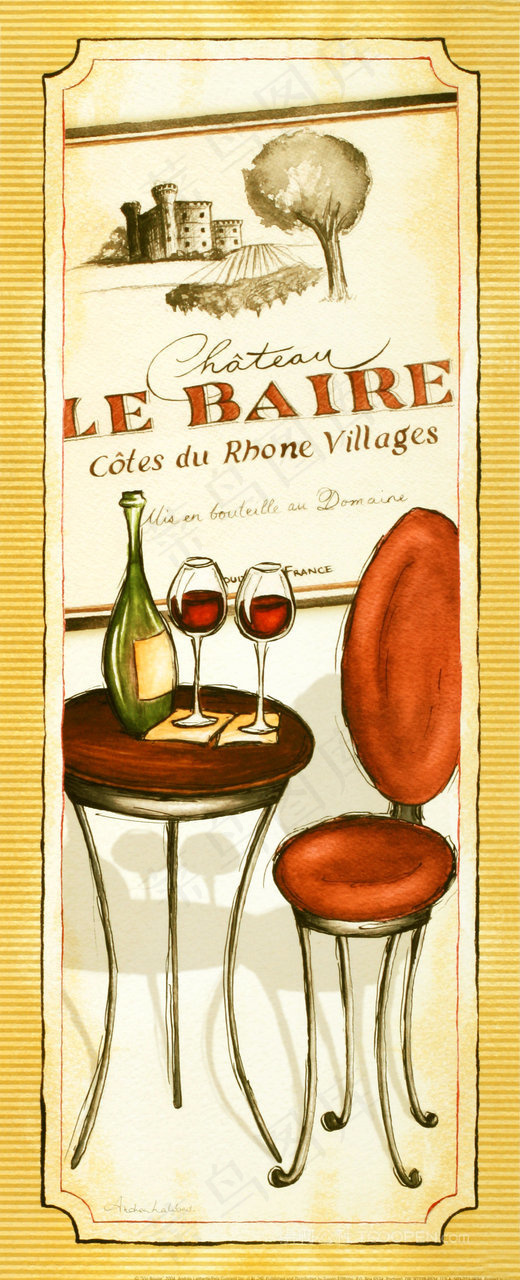 唯美红酒餐桌艺术插画