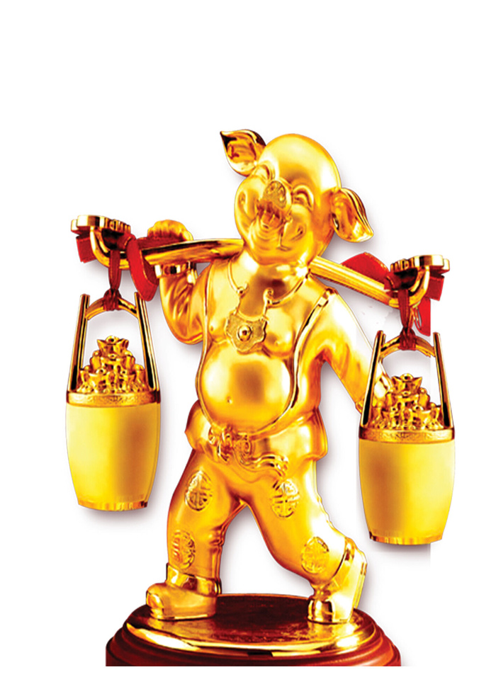 雕塑金色猪财宝素材