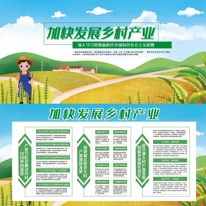 加快发展乡村产业乡村振兴展板psd模版下载