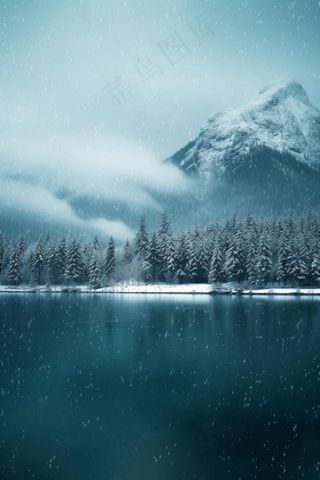 雪山树林河面背景