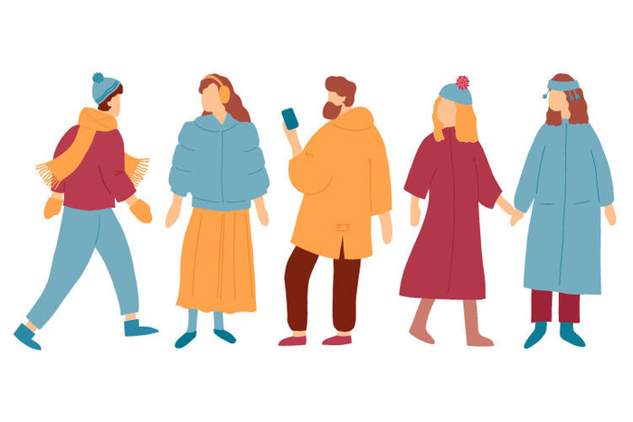 冬天服饰服装冬装穿冬装保暖冬季卡通人物男女装Ai矢量图片素材